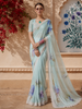 Light Blue Floral Printed Synthetic Saree