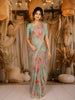 Light Blue Floral Printed Tissue Organza Saree with Sequins Embroidered Border