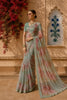 Light Blue Floral Printed Tissue Organza Saree with Sequins Embroidered Border