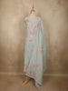 Light Blue Floral Thread Embroidered Design Cotton Unstitched Salwar Material with Dupatta
