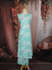 Light Blue Floral Vine Printed Design Cotton Straight Cut Salwar Suit