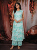 Light Blue Floral Vine Printed Design Cotton Straight Cut Salwar Suit