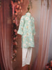 Light Blue Floral Woven Design Cotton Kids Kurta Set