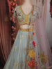 Light Blue Floral Zari and Beads Embroidered Design Tissue Silk Lehenga With Designer Dupatta