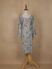 Light Blue Geometric Floral Printed Rayon Kurti - Diadem