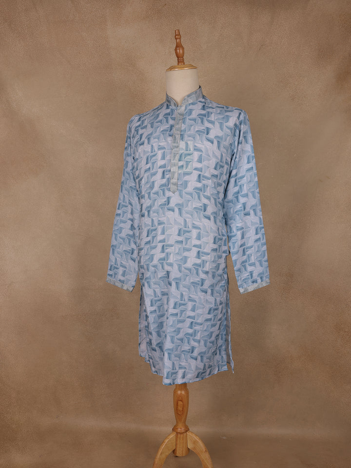 Light Blue Geometric Printed Kurta for Men - Diadem