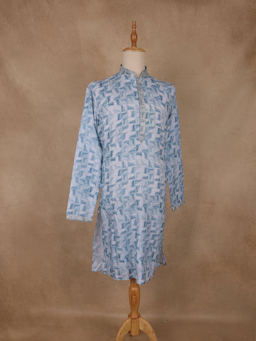 Light Blue Geometric Printed Kurta for Men - Diadem