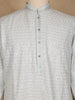 Light Blue Geometric Sequin Embroidered Cotton Kurta For Men