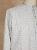 Light Blue Geometric Sequin Embroidered Cotton Kurta For Men