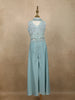 Light Blue Heavy Sequins and Beads Embroidered Design Satin Kids Palazzo Suit with Choker  Dupatta