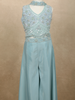 Light Blue Heavy Sequins and Beads Embroidered Design Satin Kids Palazzo Suit with Choker  Dupatta