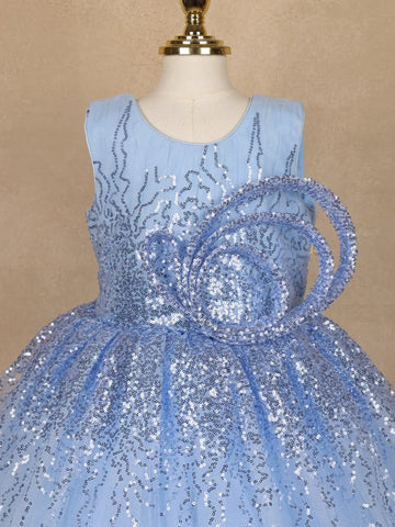 Light Blue Sequin Embellished Party Wear Net Frock - Diadem
