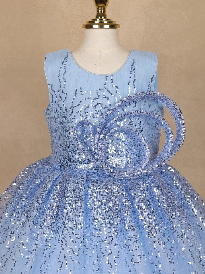 Light Blue Sequin Embellished Party Wear Net Frock - Diadem