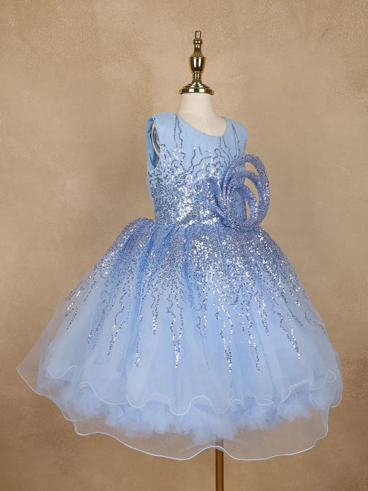 Light Blue Sequin Embellished Party Wear Net Frock - Diadem