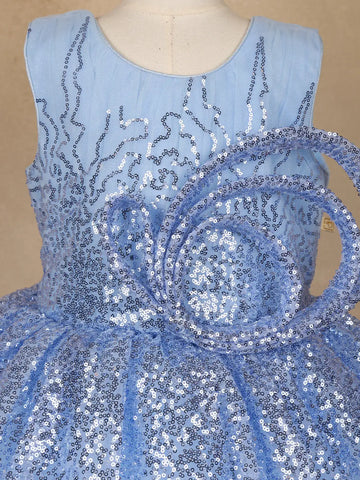 Light Blue Sequin Embellished Party Wear Net Frock - Diadem
