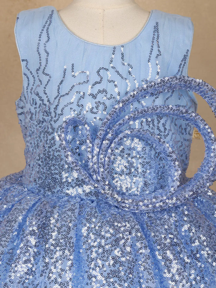 Light Blue Sequin Embellished Party Wear Net Frock - Diadem