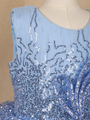 Light Blue Sequin Embellished Party Wear Net Frock - Diadem