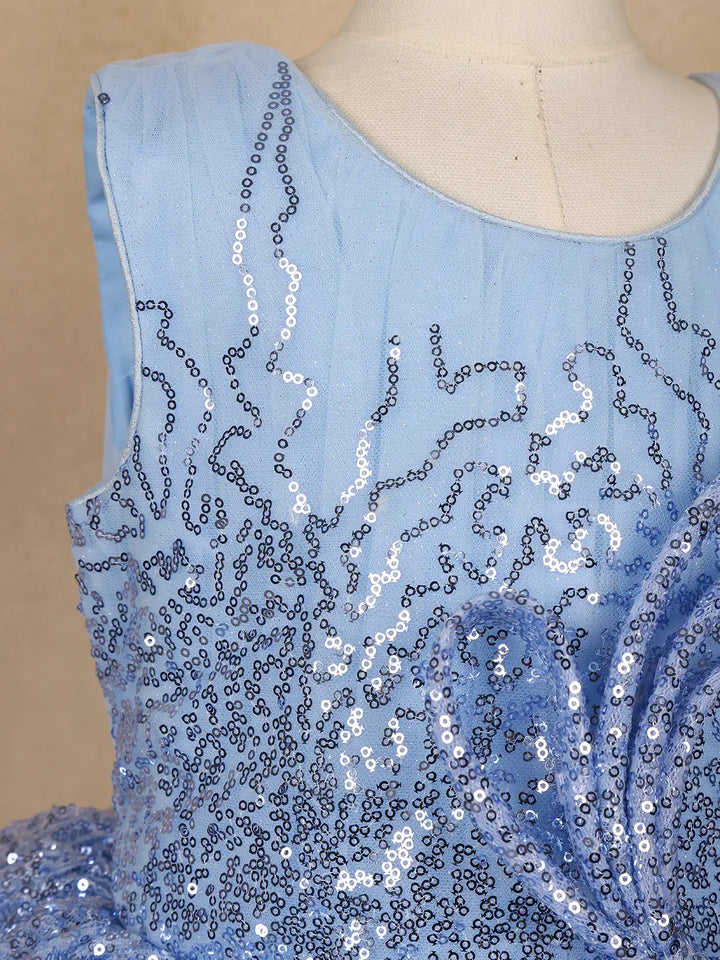 Light Blue Sequin Embellished Party Wear Net Frock - Diadem