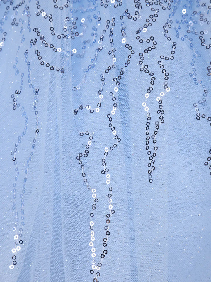 Light Blue Sequin Embellished Party Wear Net Frock - Diadem