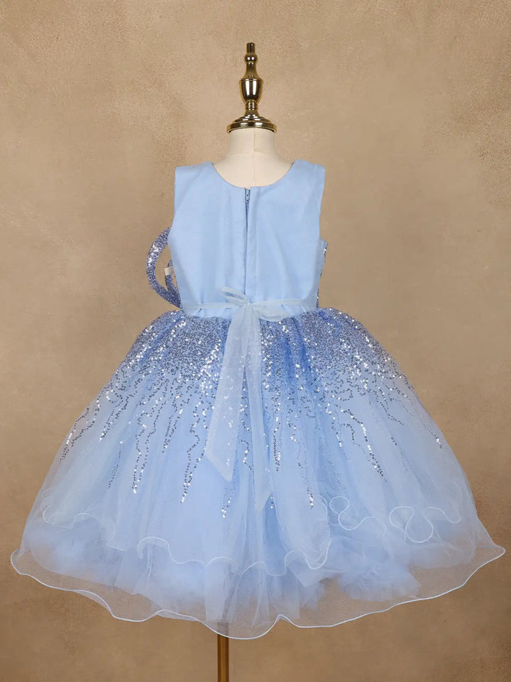 Light Blue Sequin Embellished Party Wear Net Frock - Diadem
