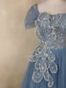 Light Blue Sequins Embellished Design Net Ball Gown with Puff Sleeves