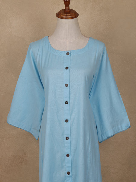 Light Blue Solid Design Cotton Kurti Top - Diadem