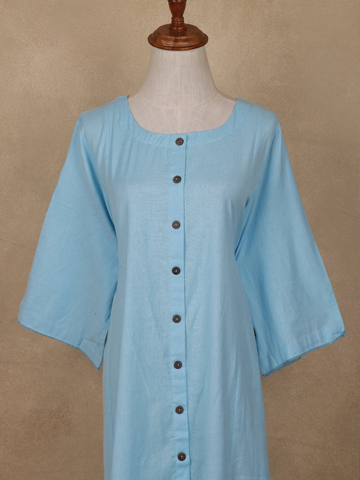 Light Blue Solid Design Cotton Kurti Top - Diadem