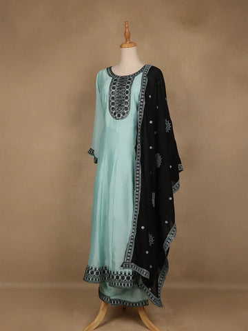 Light Blue Solid Design Silk Blend Salwar Suit With Dupatta - Diadem