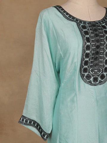 Light Blue Solid Design Silk Blend Salwar Suit With Dupatta - Diadem