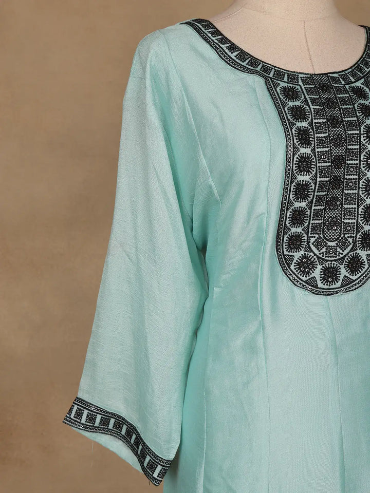 Light Blue Solid Design Silk Blend Salwar Suit With Dupatta - Diadem