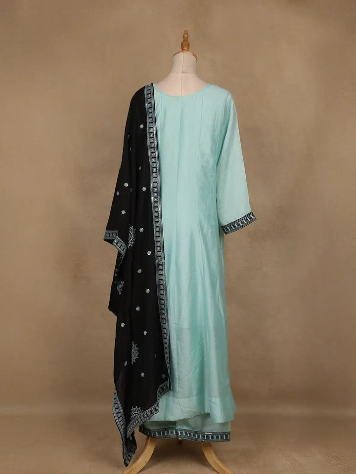 Light Blue Solid Design Silk Blend Salwar Suit With Dupatta - Diadem