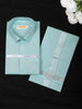 Light Blue Solid Woven Design Shirt with Silver Zari Border Matching Dhoti Set