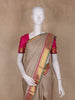 Light Brown Checked Woven Pure kanchipuram Silk Saree With Contrast Pink Blouse