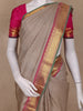 Light Brown Checked Woven Pure kanchipuram Silk Saree With Contrast Pink Blouse