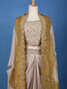 Light Brown Floral Embroidered Cape Style Draped Synthetic Skirt Top - Diadem