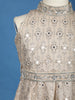 Light Brown Floral Embroidered Silk Blend Kids Palazzo Suit