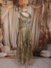 Light Brown Floral Sequins Embroidered Design Tissue Silk Palazzo Suit with Choker Dupatta