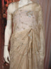 Light Brown Floral Vine Sequins and Beads Embroidered Design Organza Party Wear Saree with Scalloped Border