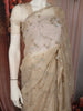 Light Brown Floral Vine Sequins and Beads Embroidered Design Organza Party Wear Saree with Scalloped Border