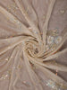 Light Brown Floral Vine Sequins and Beads Embroidered Design Organza Party Wear Saree with Scalloped Border