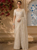 Light Brown Floral Vine Sequins and Beads Embroidered Design Organza Party Wear Saree with Scalloped Border