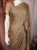 Light Brown Floral Vine Stone Embellished Design Satin Party Wear Saree with Designer Border
