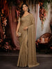 Light Brown Floral Vine Stone Embellished Design Satin Party Wear Saree with Designer Border