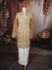 Light Brown Floral and Motif Thread Embroidered Design Tissue Silk Men's Kurta Pyjama