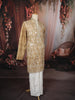 Light Brown Floral and Motif Thread Embroidered Design Tissue Silk Men's Kurta Pyjama