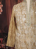 Light Brown Floral and Motif Thread Embroidered Design Tissue Silk Men's Kurta Pyjama