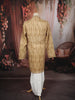 Light Brown Floral and Motif Thread Embroidered Design Tissue Silk Men's Kurta Pyjama