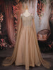 Light Brown Sequins Embellished Net Partywear Gown with Cape Sleeves