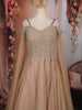 Light Brown Sequins Embellished Net Partywear Gown with Cape Sleeves