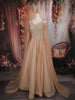 Light Brown Sequins Embellished Net Partywear Gown with Cape Sleeves